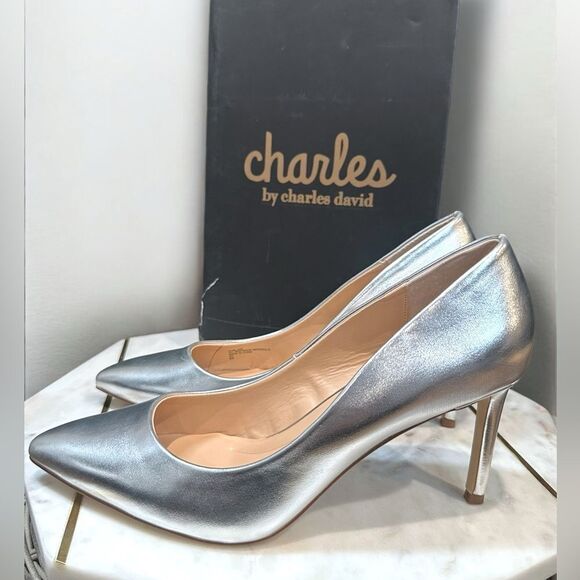 Charles by Charles David Smooth Metallic Sliver Pumps Heels Size 8 - Picture 3 of 12